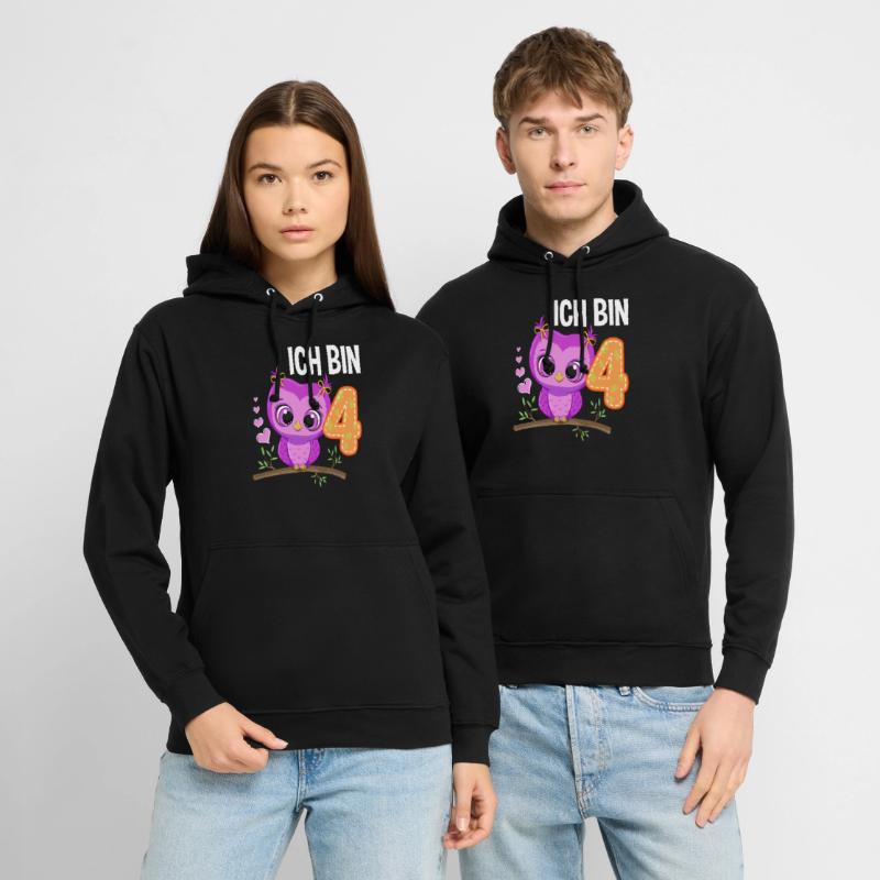 Ich Bin 4 Eule 4. Geburtstag Eulen Mädchen Unisex Hoodie