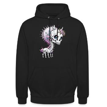 Unicorn Skull // Totenkopf Einhorn FS0008 - Unisex Hoodie - black - Front - Alina (178cm) & Michal (187cm)
