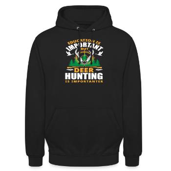 L’éducation est importante, mais la chasse au chevreuil est plus importante - Sweat-shirt à capuche unisexe - noir - Devant - Alina (178cm) & Michal (187cm)