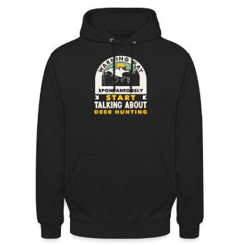 Avertissement : peut parler spontanément de la chasse au chevreuil - Sweat-shirt à capuche unisexe - noir - Devant - Alina (178cm) & Michal (187cm)