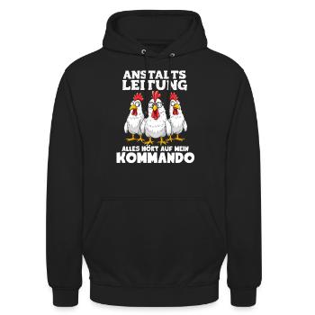 Anstaltsleitung Chef Cool Spruch Hühner Teamleiter - Unisex Hoodie - Schwarz - Vorne - Alina (178cm) & Michal (187cm)