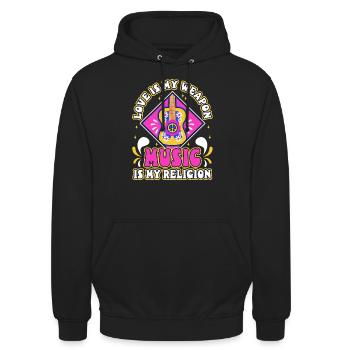 L’amour est mon arme, la musique est ma religion. - Sweat-shirt à capuche unisexe - noir - Devant - Alina (178cm) & Michal (187cm)