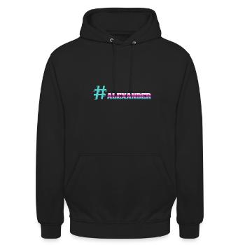 Geschenk für Alexander - Unisex Hoodie - Schwarz - Vorne - Alina (178cm) & Michal (187cm)