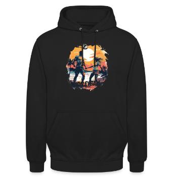 Strandvolleyball-Liebe: Romantisches Paar am Stran - Unisex Hoodie - Schwarz - Vorne - Alina (178cm) & Michal (187cm)