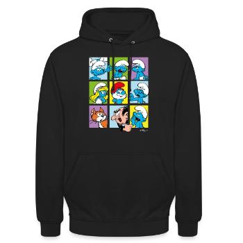 Die Schlümpfe Kacheln - Unisex Hoodie - Schwarz - Vorne - Alina (178cm) & Michal (187cm)