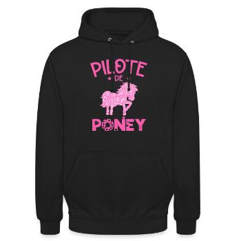 Pilote De Poney Humour Cadeau Équitation Cavalière - Sweat-shirt à capuche unisexe - noir - Devant - Alina (178cm) & Michal (187cm)