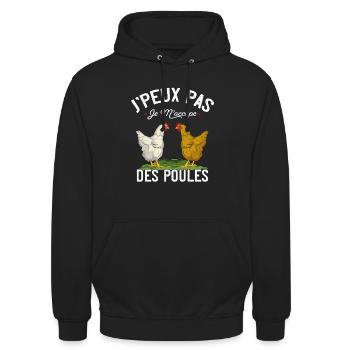 Poule Jardin J'Peux Pas Je M'occupe Des Poules - Sweat-shirt à capuche unisexe - noir - Devant - Alina (178cm) & Michal (187cm)