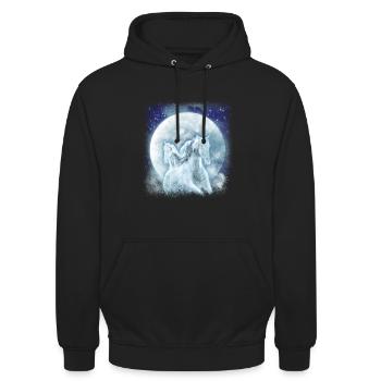 Weiße Pferde Im Mondlicht Reiten Pferd - Unisex Hoodie - Schwarz - Vorne - Alina (178cm) & Michal (187cm)