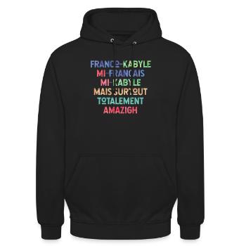 Franco-Kabyle - Sweat-shirt à capuche unisexe - noir - Devant - Alina (178cm) & Michal (187cm)