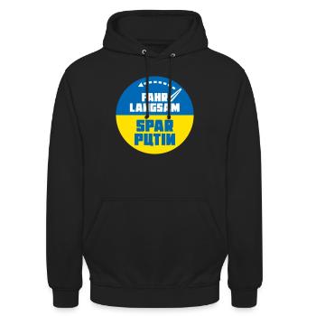 Spar Putin! Fahr langsam! - Unisex Hoodie - Schwarz - Vorne - Alina (178cm) & Michal (187cm)