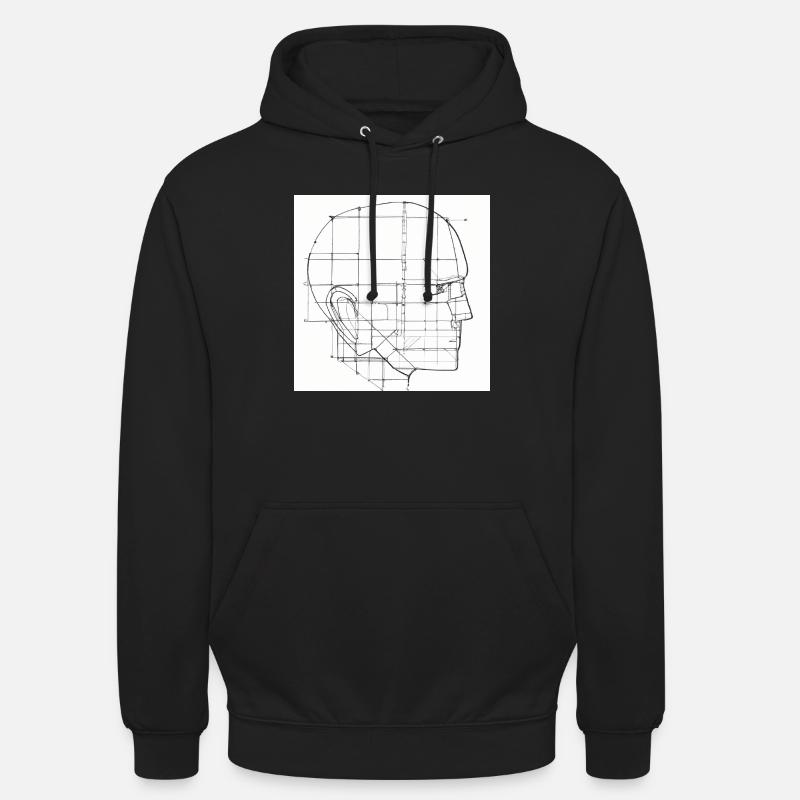 Dessin technique d’une tête - Sweat-shirt à capuche unisexe - noir