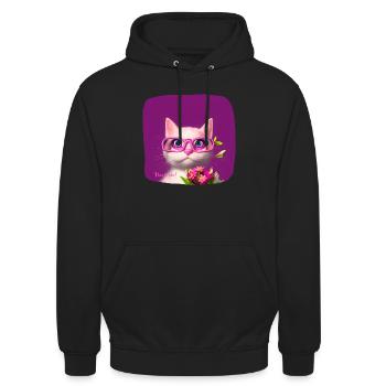 Chat dans des lunettes tendant des fleurs - Sweat-shirt à capuche unisexe - noir - Devant - Alina (178cm) & Michal (187cm)