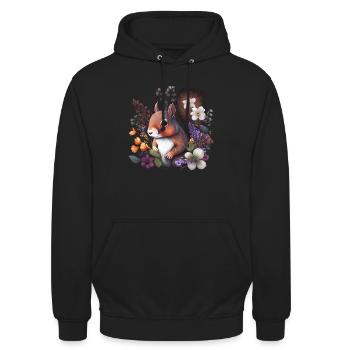 Fleurs d’écureuil mignonnes, animaux indigènes - Sweat-shirt à capuche unisexe - noir - Devant - Alina (178cm) & Michal (187cm)