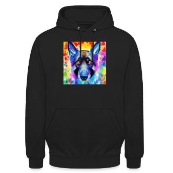 Deutscher Schäferhund Splash Art Porträt - Unisex Hoodie - Schwarz - Vorne - Alina (178cm) & Michal (187cm)