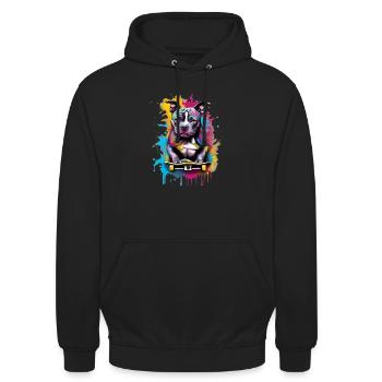 Staffordshire Bullterrier auf einem Skateboard - Unisex Hoodie - Schwarz - Vorne - Alina (178cm) & Michal (187cm)