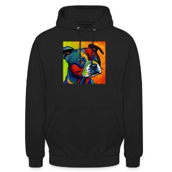 Staffordshire Bull Terrier style de peinture à l’huile - Sweat-shirt à capuche unisexe - noir - Devant - Alina (178cm) & Michal (187cm)