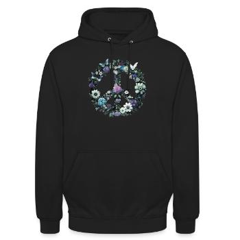 Fleurs de signe de paix, symbole de paix, signe de paix - Sweat-shirt à capuche unisexe - noir - Devant - Alina (178cm) & Michal (187cm)