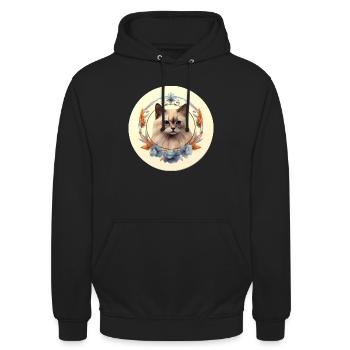 Burmesische Katze Boho Elemente, Katzen - Unisex Hoodie - Schwarz - Vorne - Alina (178cm) & Michal (187cm)