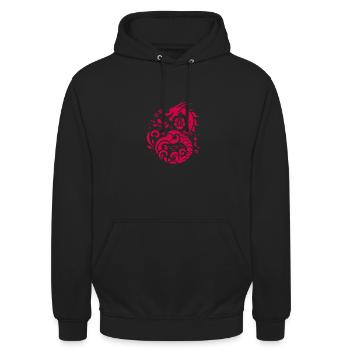 Dragon traditionnel - Motif Floral - Sweat-shirt à capuche unisexe - noir - Devant - Alina (178cm) & Michal (187cm)