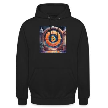 Bitcoin Portal 2 - Unisex Hoodie - Schwarz - Vorne - Alina (178cm) & Michal (187cm)