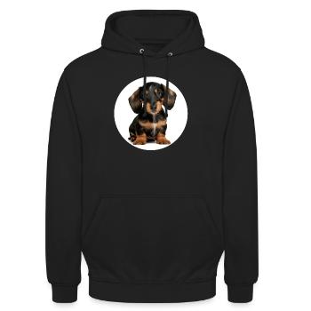 süßer Dackelwelpe Rauhhaardackel - Unisex Hoodie - Schwarz - Vorne - Alina (178cm) & Michal (187cm)