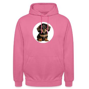 süßer Dackelwelpe Rauhhaardackel - Unisex Hoodie - Pink - Vorne - Alina (178cm) & Michal (187cm)