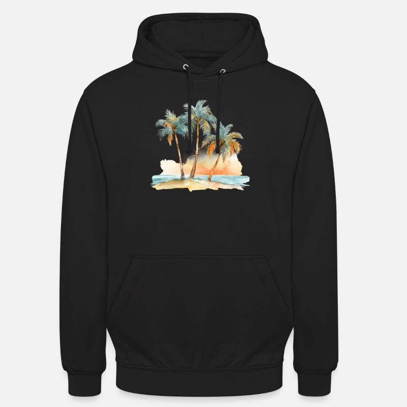 BEACH WITH THREE PALM TREES - Unisex Hoodie - black