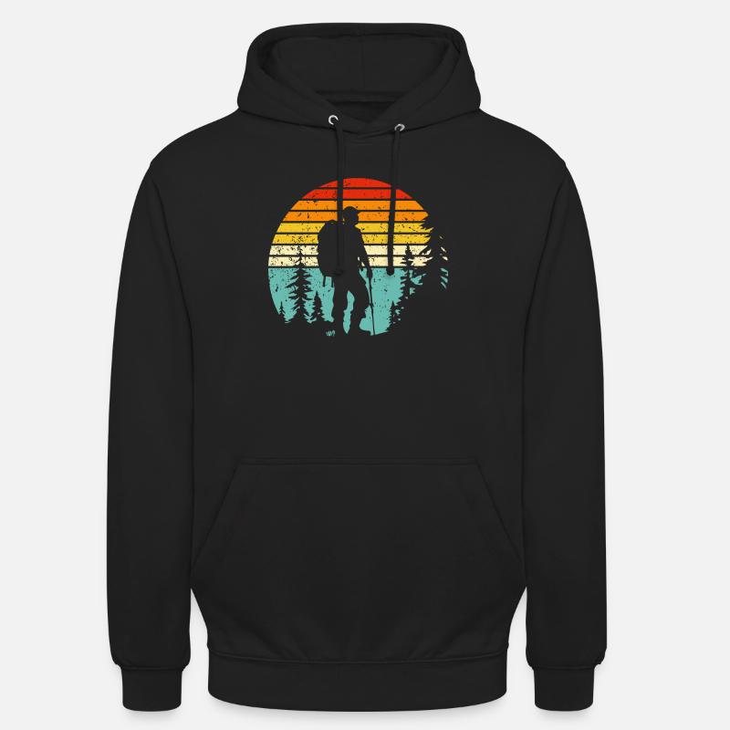Randonneur silhouette au coucher rétro - Sweat-shirt à capuche unisexe - noir