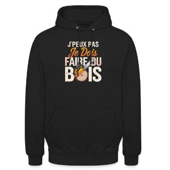 J'peux pas je dois Faire Du Bois,papa forestier - Sweat-shirt à capuche unisexe - noir - Devant - Alina (178cm) & Michal (187cm)