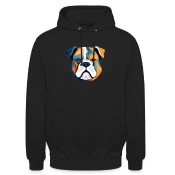 Englische Bulldogge Vektorkunst mit lebendigen Farben - Unisex Hoodie - Schwarz - Vorne - Alina (178cm) & Michal (187cm)