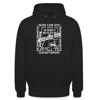 The route to Netto permanently closed - Unisex Hoodie - black - Front - Alina (178cm) & Michal (187cm)
