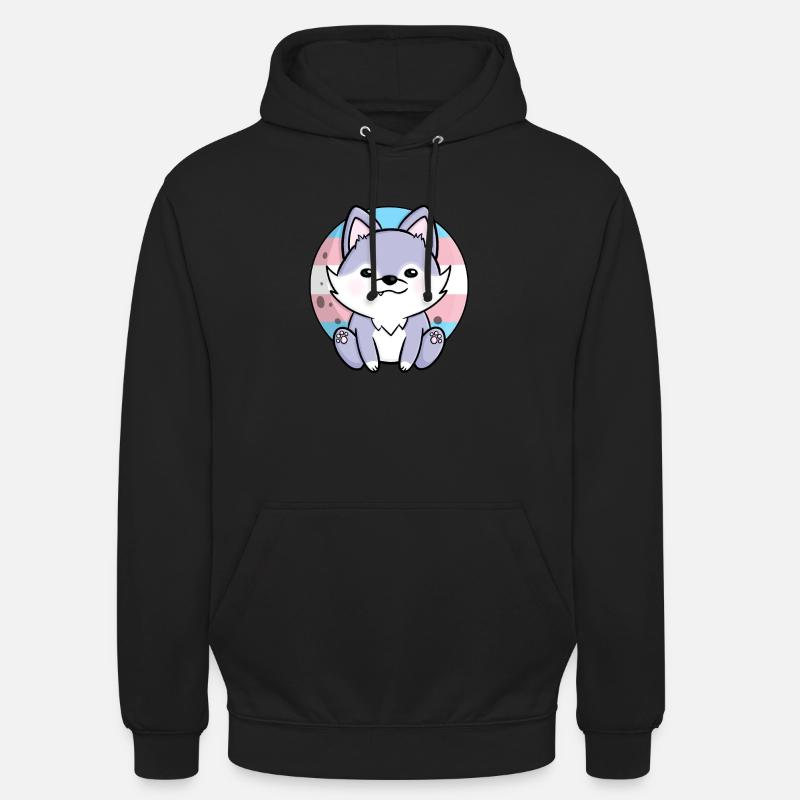 Mignon chien loup Trans Drapeau Drapeau LGBTQ Lune - Sweat-shirt à capuche unisexe - noir