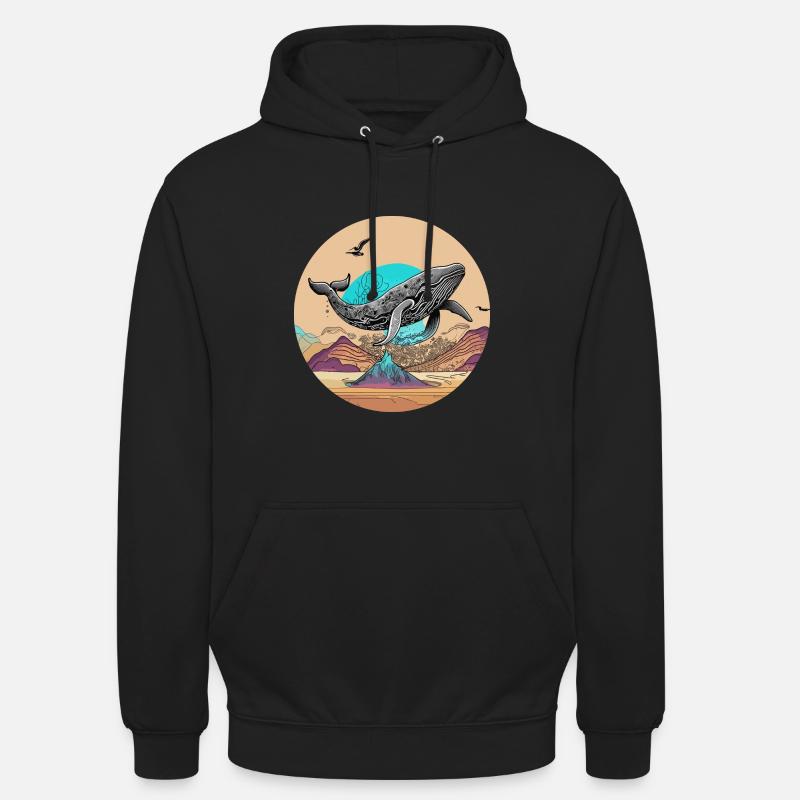 Psychedelische Wüste mit fliegendem Wal - Unisex Hoodie - Schwarz