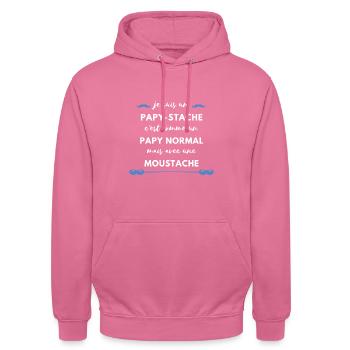 papy-stache papy avec moustache. Cadeau f^te papi - Sweat-shirt à capuche unisexe - rose - Devant - Alina (178cm) & Michal (187cm)