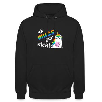 Lustiges böses Einhorn, ich muss gar nichts - Unisex Hoodie - Schwarz - Vorne - Alina (178cm) & Michal (187cm)
