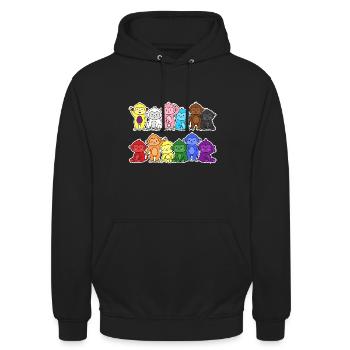 Pride Progress Flagge Affen für Gleichberechtigung - Unisex Hoodie - Schwarz - Vorne - Alina (178cm) & Michal (187cm)