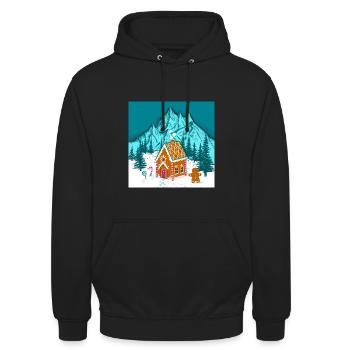 Maison en pain d’épice colorée dans les montagnes enneigées - Sweat-shirt à capuche unisexe - noir - Devant - Alina (178cm) & Michal (187cm)