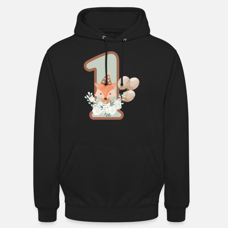 1e anniversaire renard fleurs - Sweat-shirt à capuche unisexe - noir
