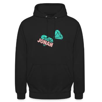 Geschenk für Jonah - Unisex Hoodie - Schwarz - Vorne - Alina (178cm) & Michal (187cm)
