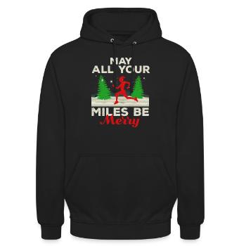 May all your Miles be Merry Running Geschenk Gift - Unisex Hoodie - Schwarz - Vorne - Alina (178cm) & Michal (187cm)
