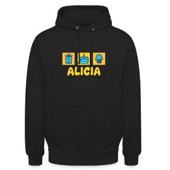Alicia als Vorname - Unisex Hoodie - Schwarz - Vorne - Alina (178cm) & Michal (187cm)