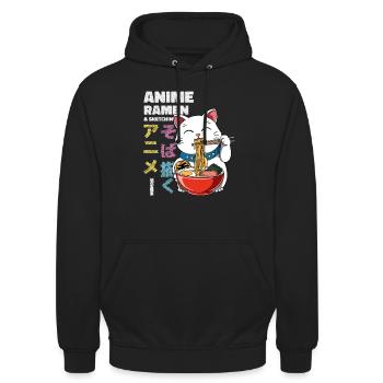 Anime Ramen und Skizzieren - Otaku Lucky Cat - Unisex Hoodie - Schwarz - Vorne - Alina (178cm) & Michal (187cm)