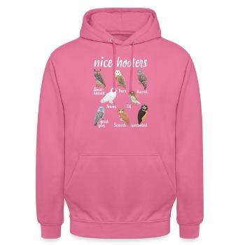 Nice Hooters Owl Bird Lover Pun Gift - Unisex Hoodie - pink - Front - Alina (178cm) & Michal (187cm)