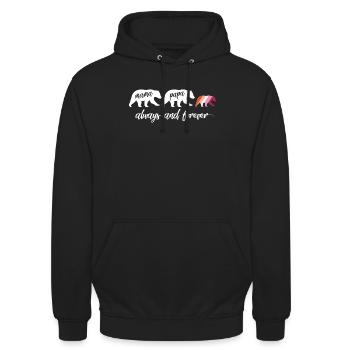 Lesbische Mama Bär - LGBTQ Lesbisches - Unisex Hoodie - Schwarz - Vorne - Alina (178cm) & Michal (187cm)