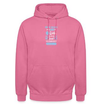 Kolosser 3:14 Bibel Spruch Design für Christen - Unisex Hoodie - Pink - Vorne - Alina (178cm) & Michal (187cm)
