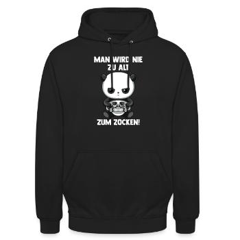 Lustiger Gaming Panda - Man Wird Nie Zu Alt zum - Unisex Hoodie - Schwarz - Vorne - Alina (178cm) & Michal (187cm)