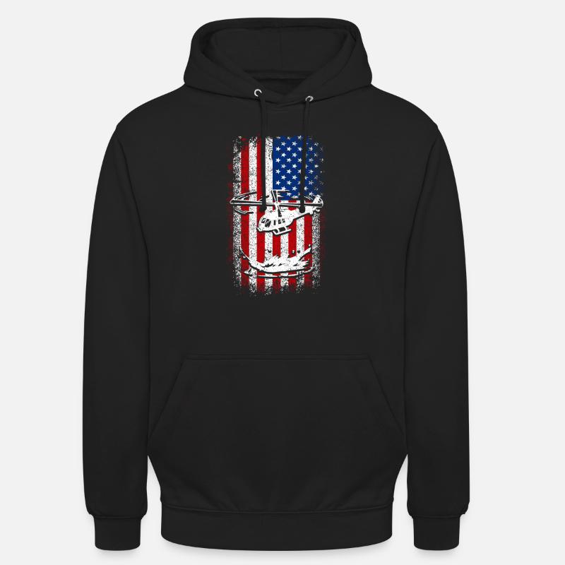 Hélicoptère drapeau américain des États-Unis - Sweat-shirt à capuche unisexe - noir