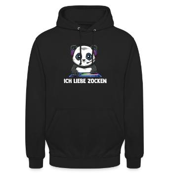 Ich Liebe Computer Zocken - Gaming Panda - Unisex Hoodie - Schwarz - Vorne - Alina (178cm) & Michal (187cm)