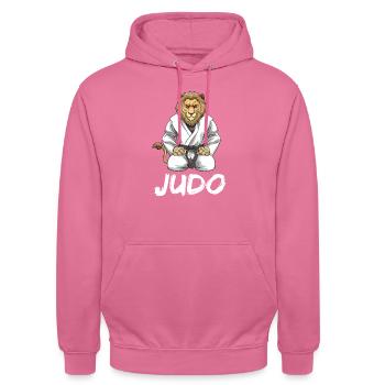 Lustiger Judo-Löwe - Japanischer Kampfsport Judoka - Unisex Hoodie - Pink - Vorne - Alina (178cm) & Michal (187cm)