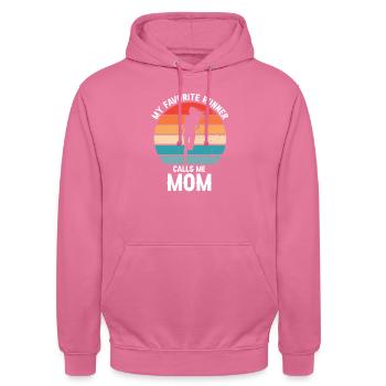 Mon coureur préféré m’appelle MOM Retro Cool - Sweat-shirt à capuche unisexe - rose - Devant - Alina (178cm) & Michal (187cm)